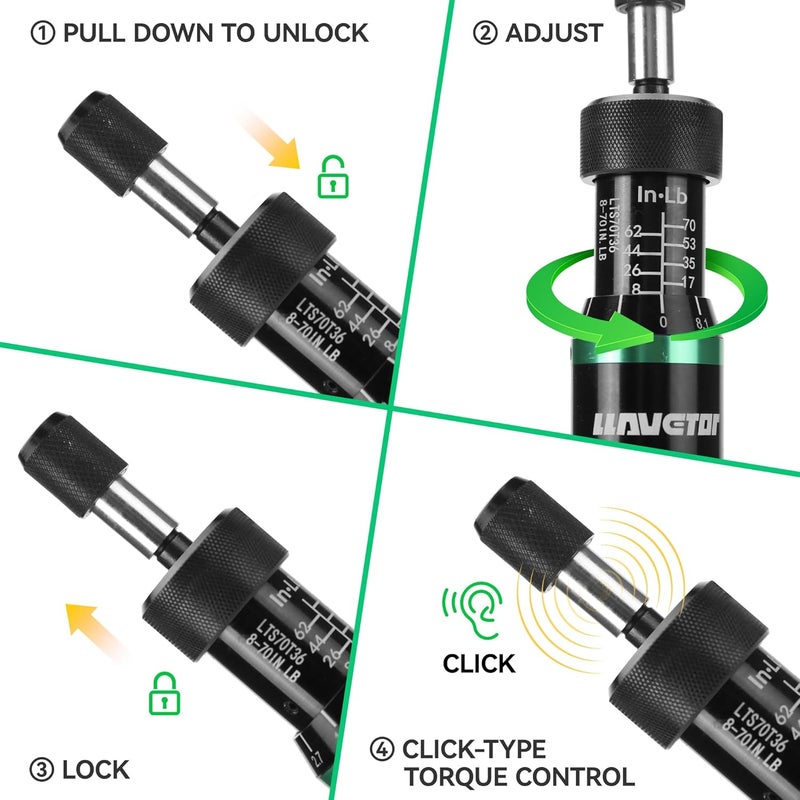 VETOR Torque Screwdriver,8-70 in.lb(1/4" Drive) Inch Pound Torque Wrench with S2 Steel Bits & Case - torque screwdriver for gunsmithing. - Image 4